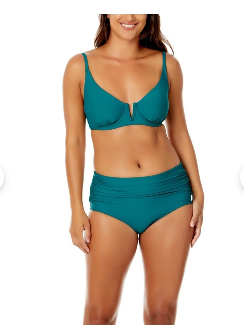 Anne Cole  Teal Underwire Bikini Top with High-Waist Bottoms Size LARGE